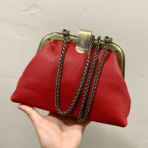 Handmade Genuine Premium Pebble Leathe Push-Lock Clutch/Shoulder Bag/Crossbody